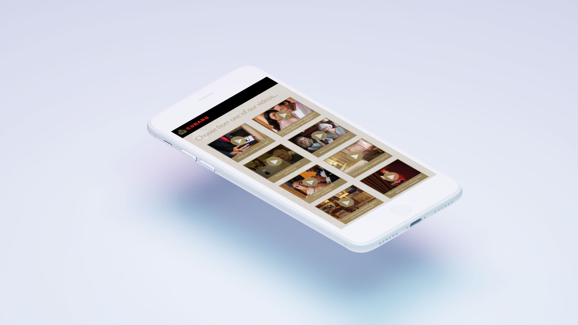 Cunard video hub mobile design