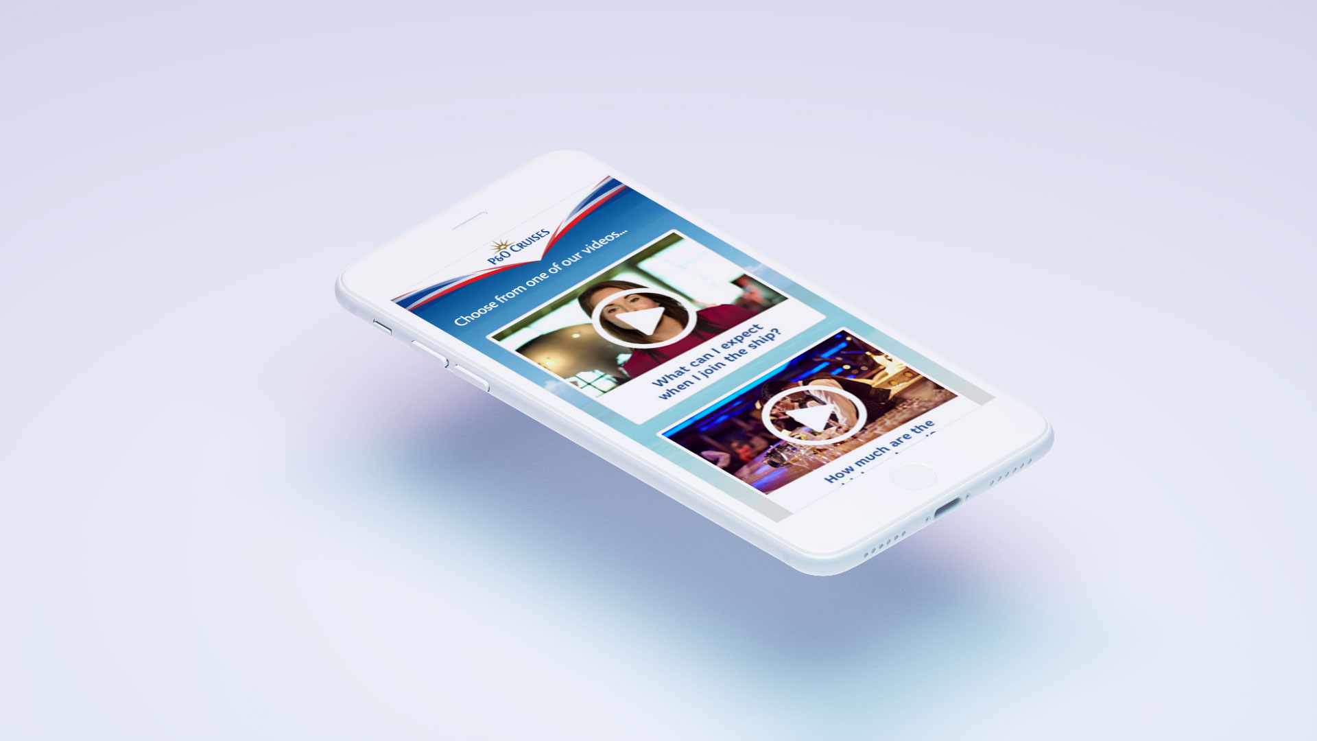 P&O Cruises video hub mobile design