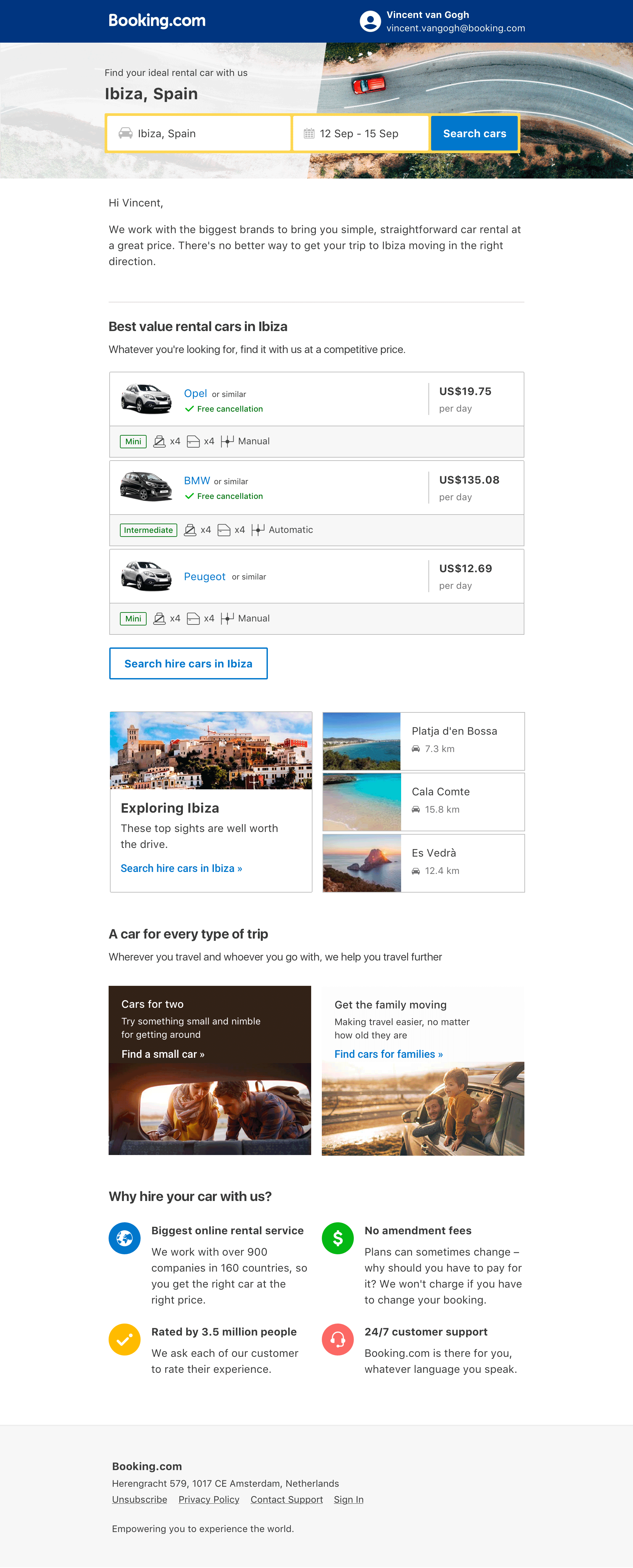 Booking.com rental car email