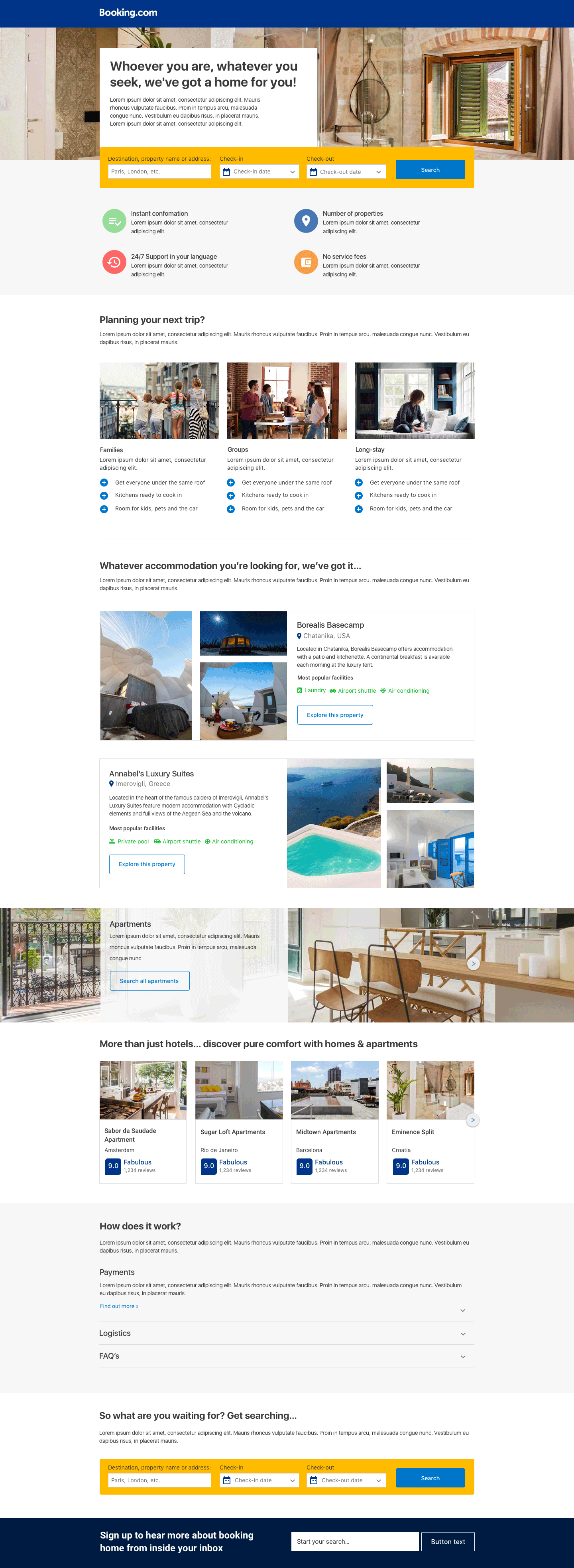 Booking.com homepage design