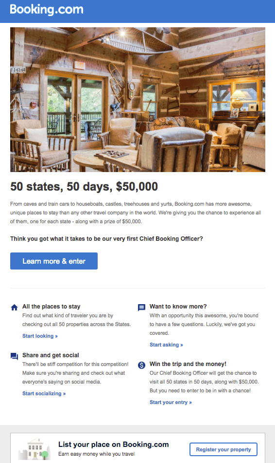 Booking.com prize draw email