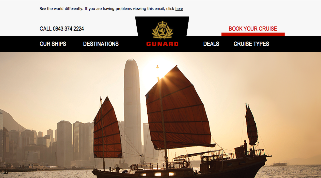Cunard Asia highlight email