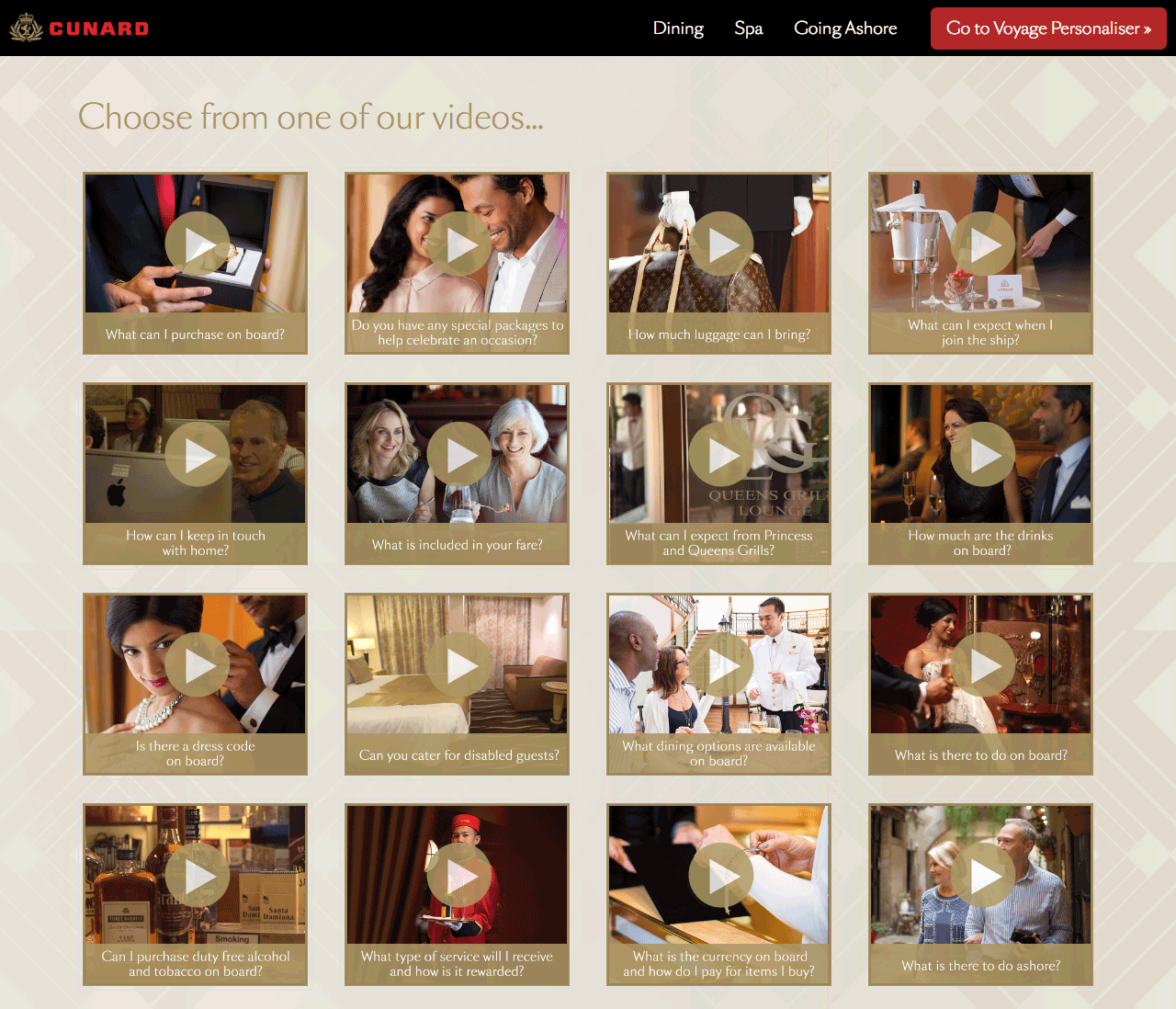 Cunard video hub desktop design