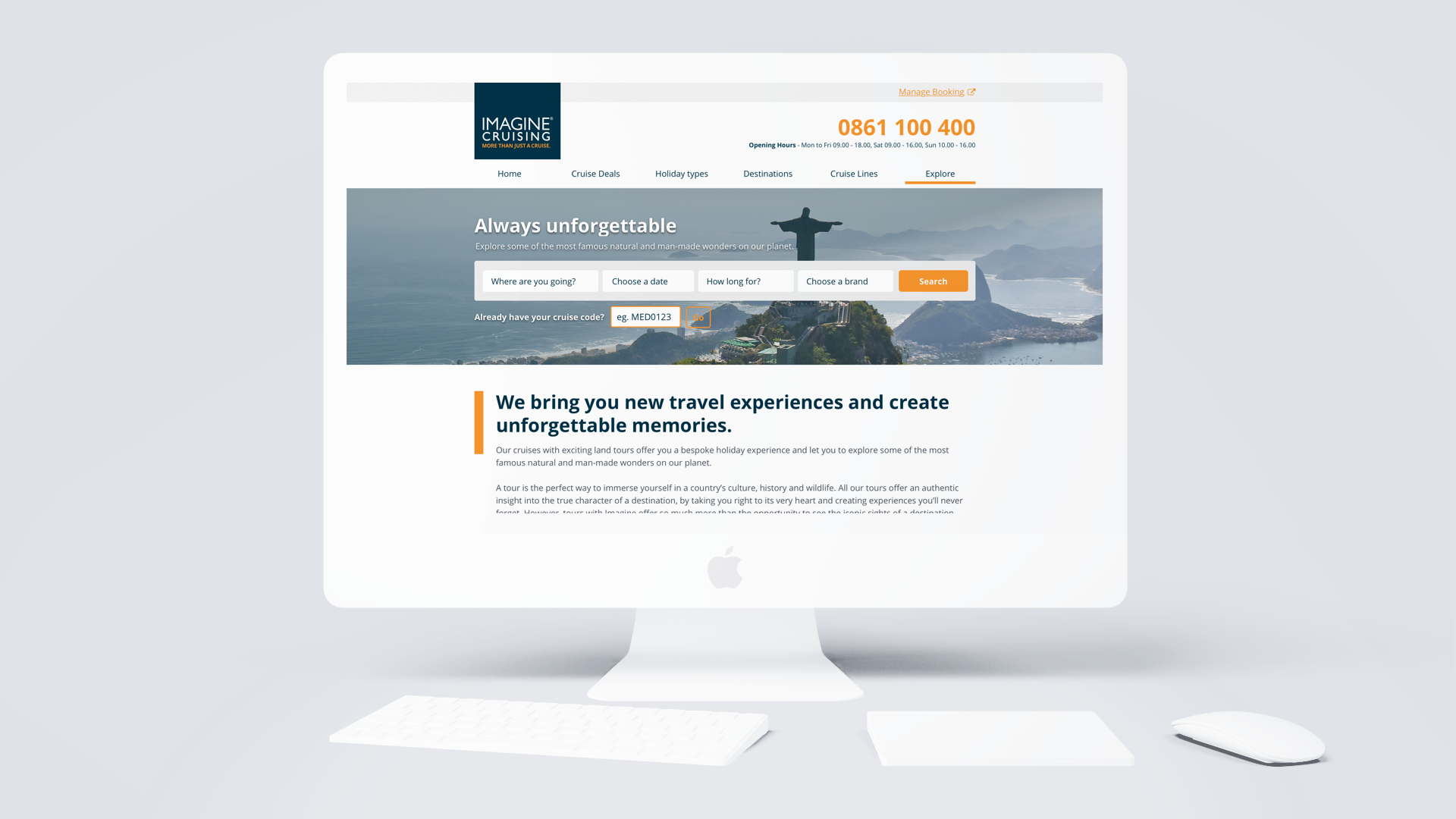 Imagine Cruising tour page design for desktop