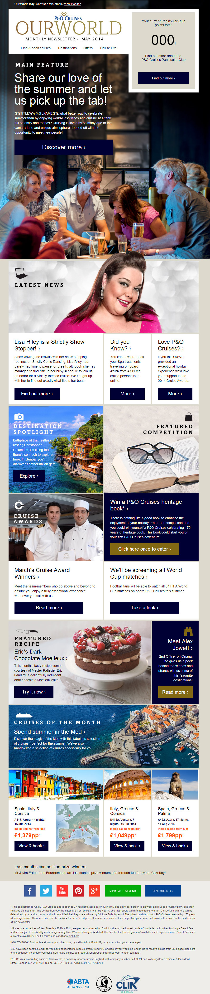 P&O Cruises OurWorld email