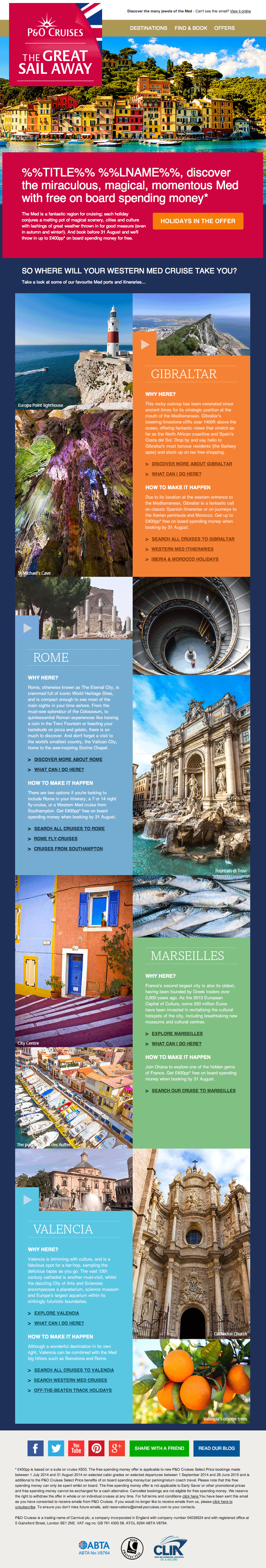 P&O Cruises great sail away email