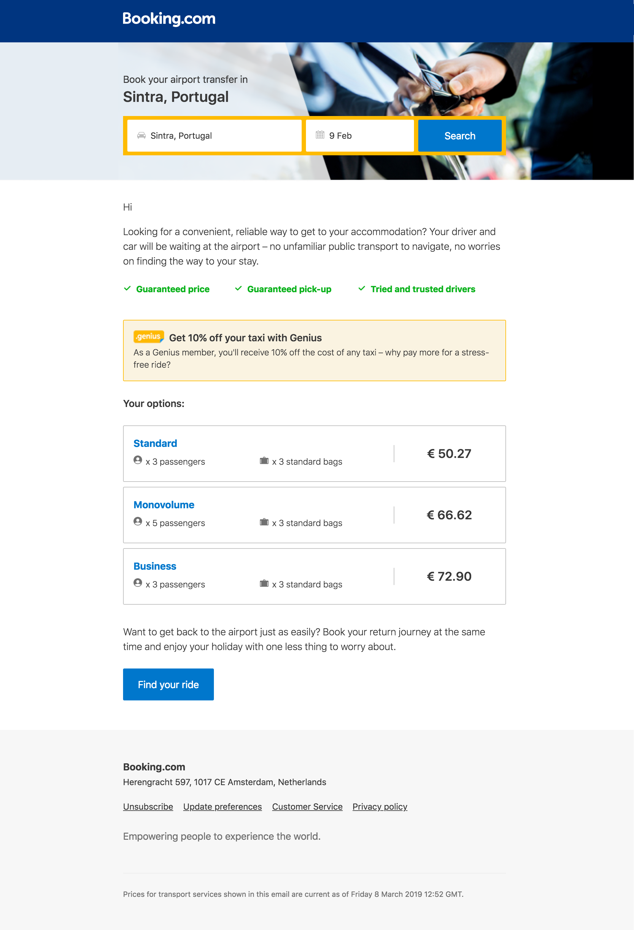 Booking.com rental cars email