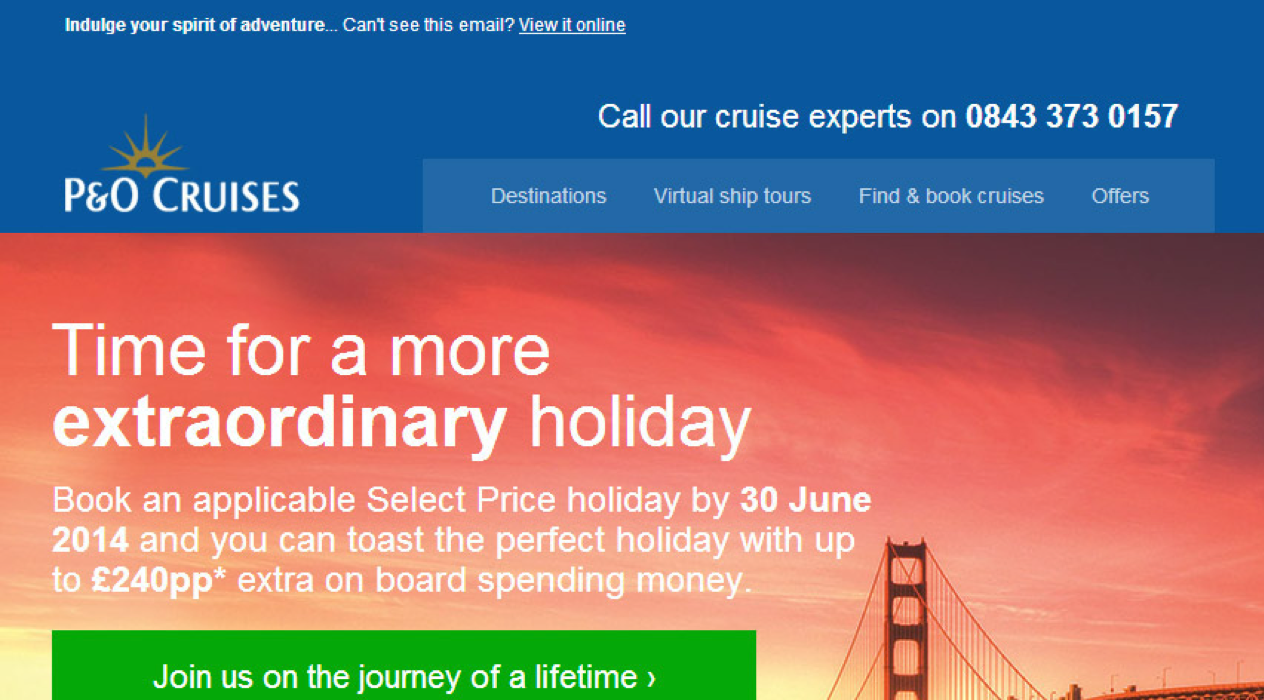 P&O Cruises round the world cruise email